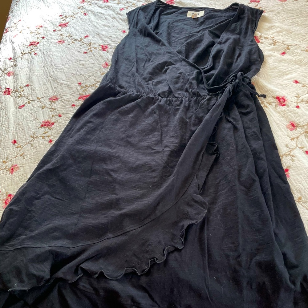 Pact Apparel Black Wrap Dress with Ruffles